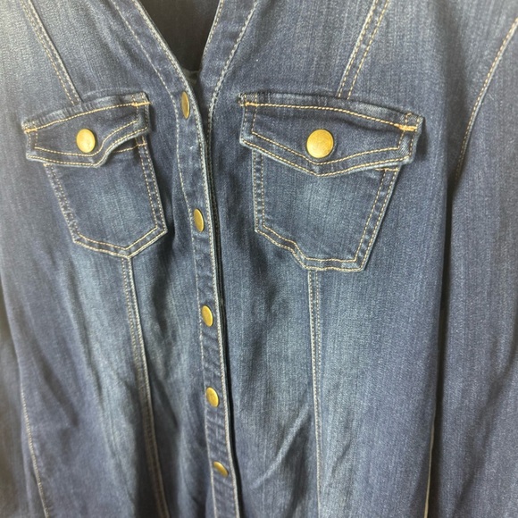 New York & Company Womens Blue Denim Dress Medium Snap Buttons Long Sleeve - Picture 4 of 9